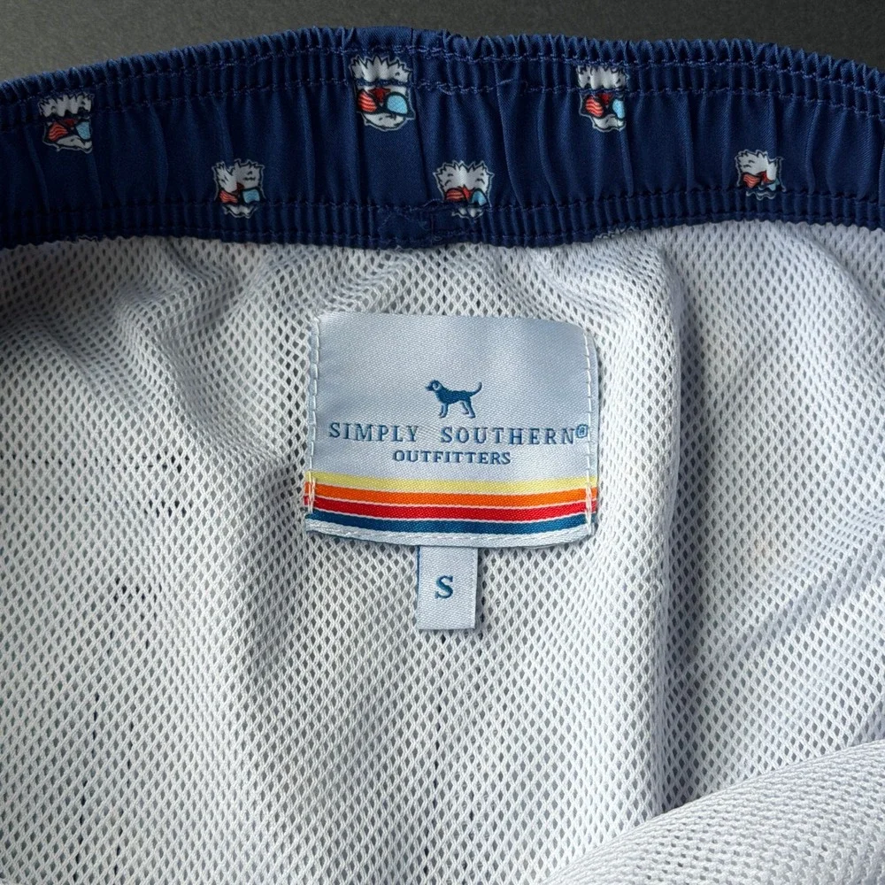 Simply Southern Outfitters Mens Blue Eagle Flag Sunglasses Swim Trunks Small